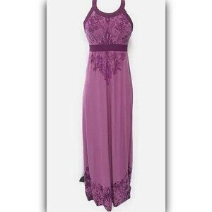Athleta Rio RacerBack Maxi Dress Women's Size XS Purple Floral Detail 52" Long